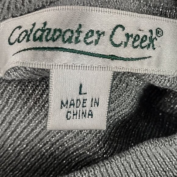 Coldwater Creek Silver Glitter Silk Blend Sparkle Mock Turtleneck Blouse Size L - Picture 10 of 12